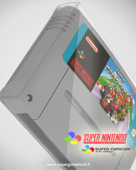 Protection Crystal box sur une cartouche de jeu Super Nintendo