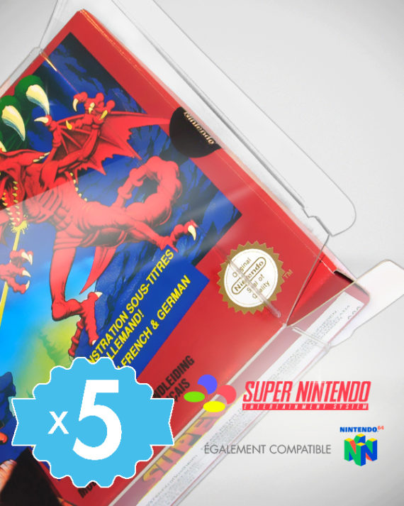 5 Crystal box Étuis de protection pour boîte de jeu Super Nintendo SNES PAL FR 0,4 mm