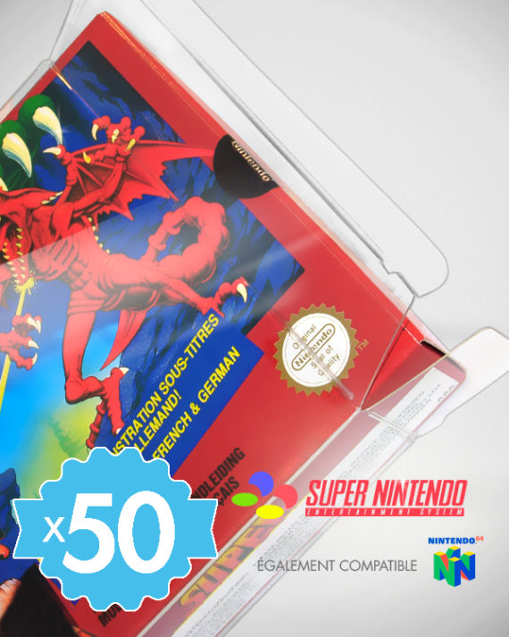 50 Crystal box Étuis de protection pour boîte de jeu Super Nintendo SNES PAL FR 0,4 mm
