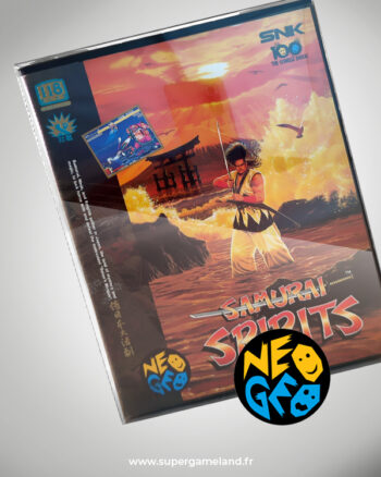 Boîtier de protection Crystal Box Supergameland sur une boîte de jeu d'arcade Neo Geo AES vue de face